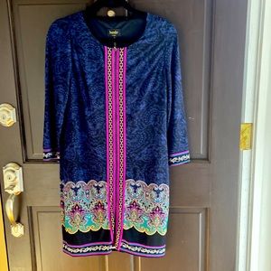 Gorgeous Blue Print Dress With Zipper In Front All The Way Down